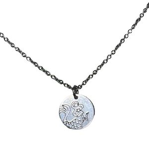 Handmade‎ stamped mermaid silver 1/2 inch dainty 18 in stainless steel necklace
